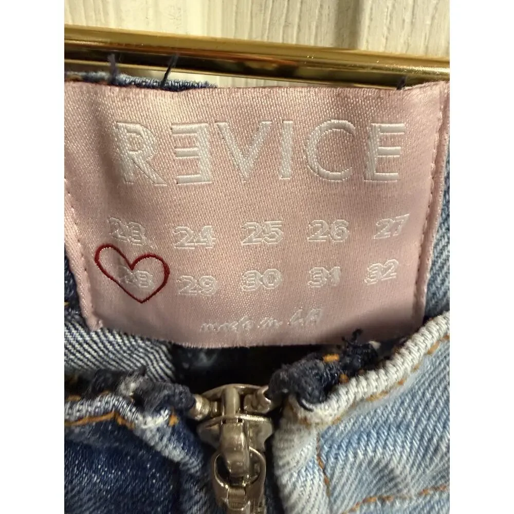 REVICE Denim Yin Yang Two Tone Split Blue Jeans High Rise Straight Leg Size 28